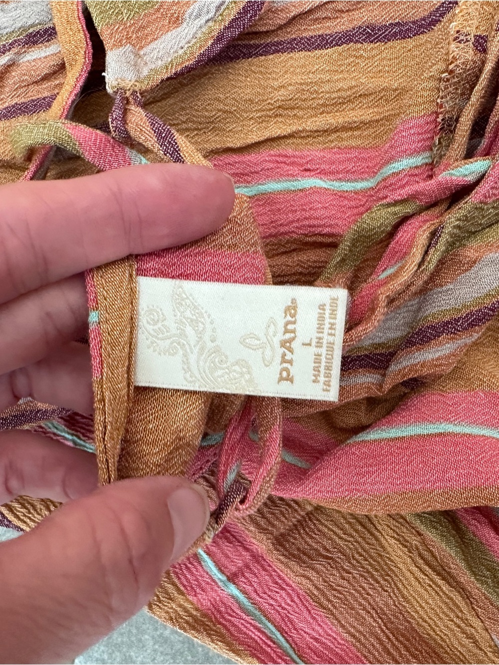 Prana Striped Pink and Orange Tiered Maxi Dress with Spaghetti Straps - Picture 4 of 9